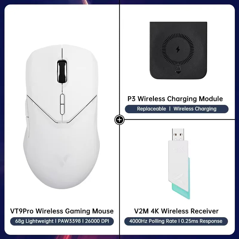 Rapoo VT9PRO Wireless Gaming Mouse PAW3398 26000 DPI Lightweight Programmable Ergonomic Gaming Mouse with Type-C Rechargeable Dual Mode