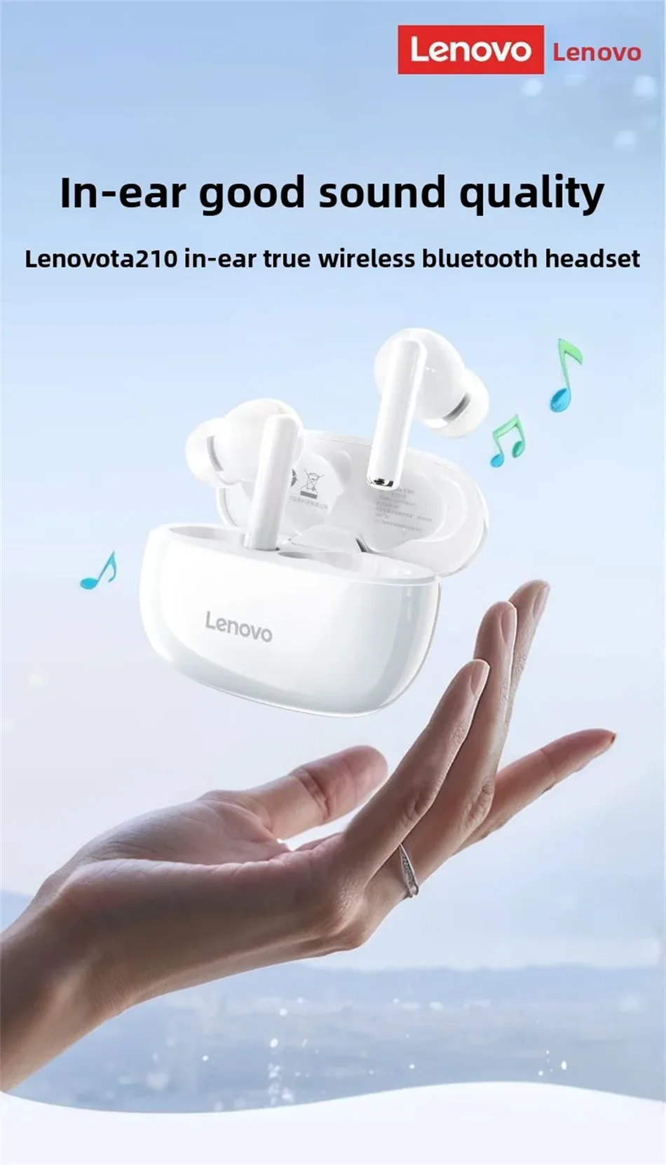 Lenovo TA210 – écouteurs sans fil Bluetooth, microphone intégré, Port de chargement, isolation du bruit, casque confortable sur l'oreille, C, nouveau