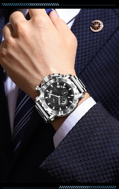 Luxusní pánské hodinky POEDAGAR, s luminiscenčními ručičkami, vodotěsné, chronograf, datum, nerezová ocel, quartz, Reloj