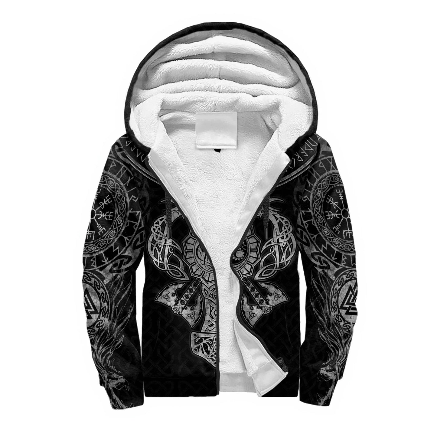Mjolnir Odin Raven Wolf Tattoo 3D Printed Mens Winter Thicker Zip Hoodie Unisex Casual Hooded Tracksuit Warm Fleece Jacket KD16