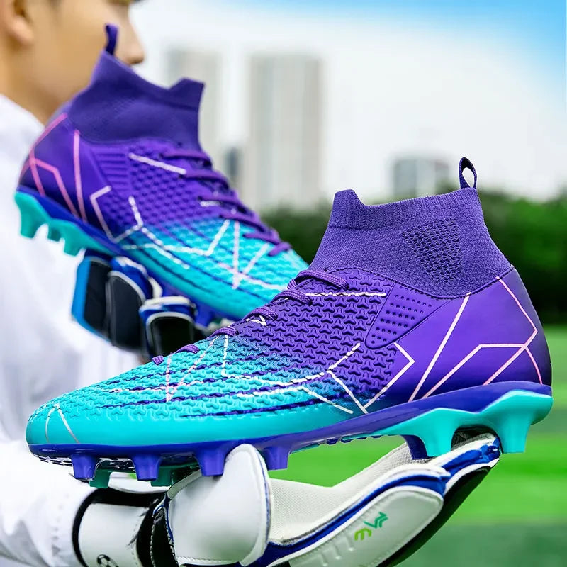 New Professional High-Top Football Shoes Artificial Grass Leather Youth Students Training Soccer Shoes for Men and Women Sports
