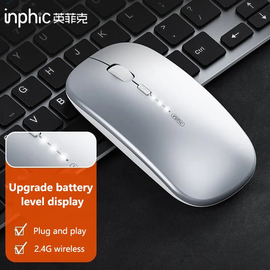 Inphic M1P Rechargeable 2.4G Wireless Mouse with Battery Level Display, Silent Portable Wireless Mouse, Ultra-Thin Rechargeable Mouse for Laptop, PC & Office