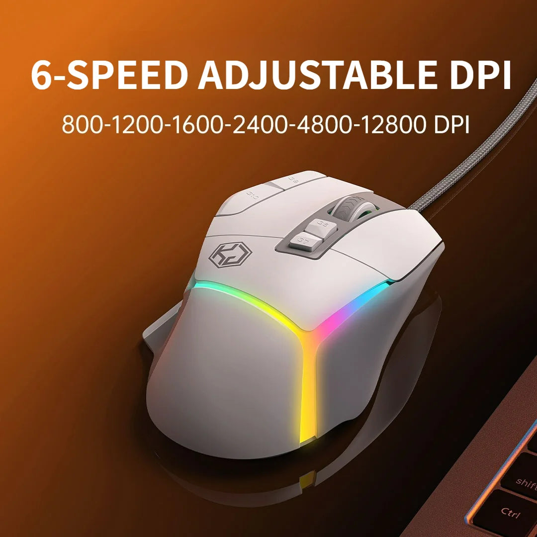 Xundler GK502 Wired Gaming Mouse RGB Lights, 12800 DPI Ergonomic Wired Gaming Mouse with 10 Programmable Macro Buttons for PC Gamers