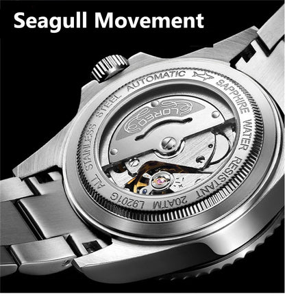 LOREO Original Men Business Watch 20ATM Waterproof Wristwatch Top Brand Casual Sport Seagull Automatic Mechanical Watch Men