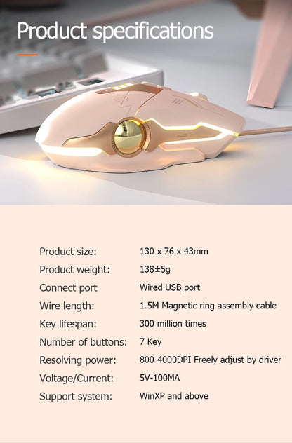 Inphic W8 Wired Gaming Mouse 4000DPI RGB Backlit Computer Mouse with 7 Buttons Macro Programming Silent Click USB Gaming Mouse