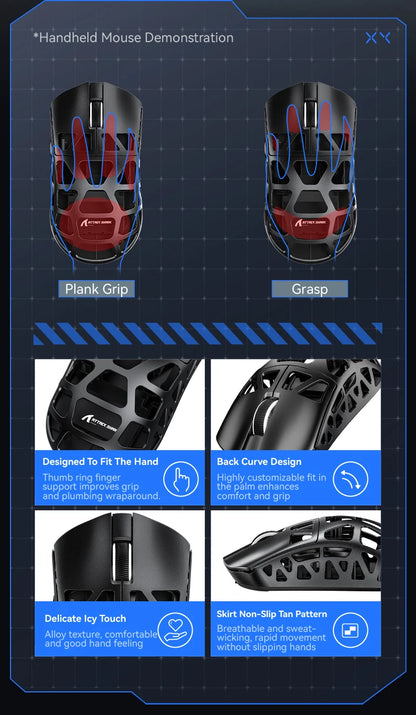 Ποντίκι Gaming ATTACK SHARK R3 από κράμα μαγνησίου με κυψελωτό σχεδιασμό, εξαιρετικά ελαφρύ, 8K Hz, αισθητήρας PAW3395, 26000 DPI, εργονομικό κέλυφος