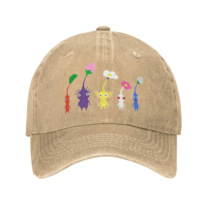 Sød Pikmin-mønstret kasket til mænd og kvinder i bomuld med anime- og tegneseriemotiv – Trucker-kasket til fritid og baseballkasket med justerbar størrelse