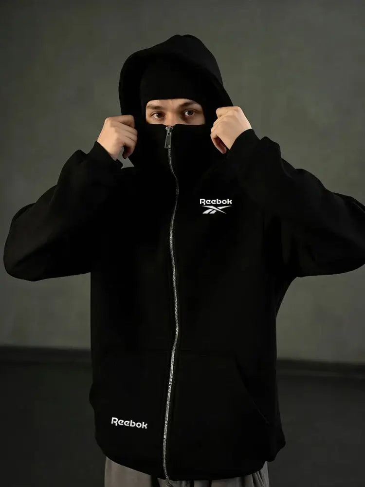 Produit gaming premium Fraquane, Reebok logo men's new double hood design sweatshirt, gothic style, Harajuku style, new winter warm double hooded sport jacket, m