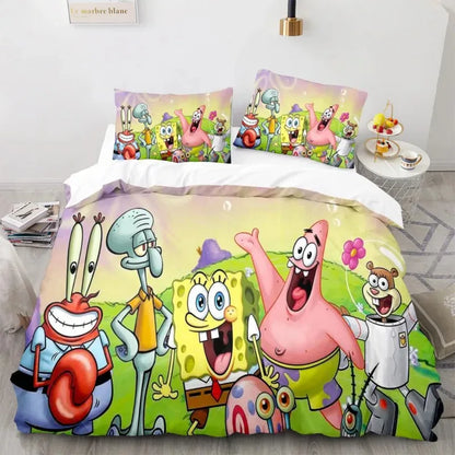 Cartoon anime komplet posteljine SpongeBob 3D print, Patricks Squidwards navlaka za poplun, jastučnica i posteljina, veličine Full Queen King