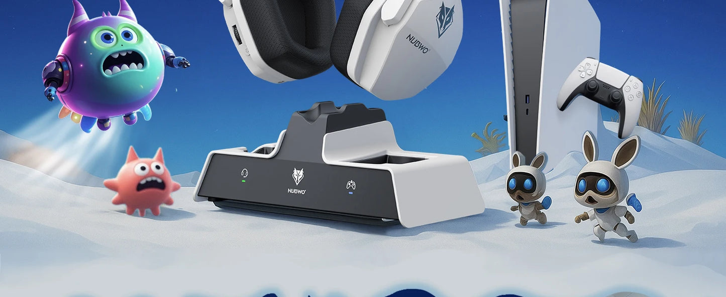 NUBWO G06 Pro Wireless Gaming Headset with Charging Station, Bluetooth 5.3 Gaming Headphones for PS5, PS4 & PC, ENC Microphone, 120-Hour Battery Life