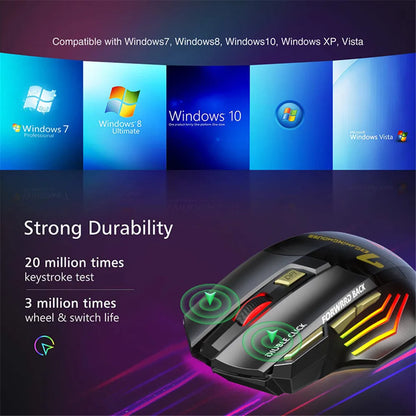 Wireless Bluetooth Mouse Rechargeable RGB Gaming Mouse, Ergonomic Silent Wireless Bluetooth Mouse with 7 Buttons, 3200 DPI Bluetooth Mouse for PC, Laptop & Mac