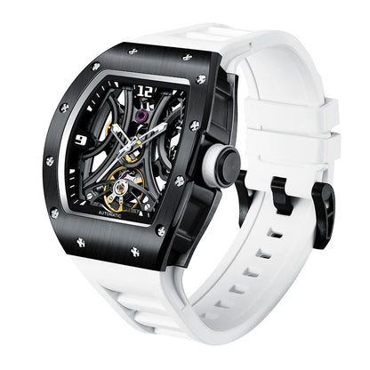 New Style automatic watch tonneau dial silicone strap waterproof sport mechanical wristwatch stainless steel 2026