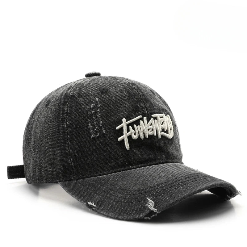 Cappellino da uomo in denim lavato stile retrò giapponese con lettere ricamate, per sport all’aperto, viaggi e protezione dal sole, cappellino da baseball classico, versatile e comodo