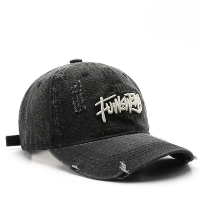 Cappellino da uomo in denim lavato stile retrò giapponese con lettere ricamate, per sport all’aperto, viaggi e protezione dal sole, cappellino da baseball classico, versatile e comodo