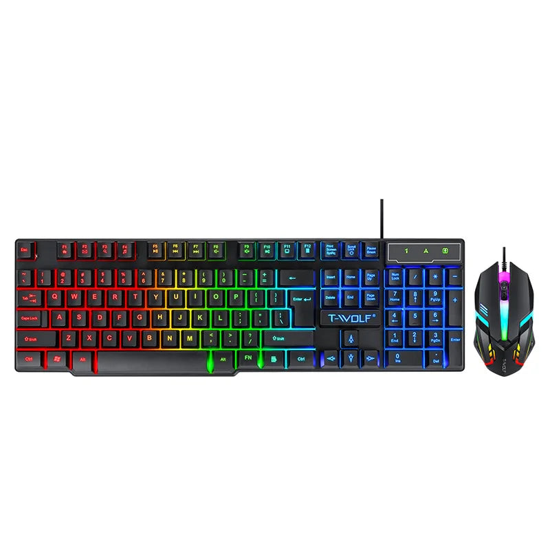 Spanish Keyboard with Ñ Russian Keyboard ISO 100% Layout 104 Keys Spanish Russian Gaming Keyboard Mouse Kit Backlight Wired T20