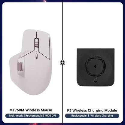 Rapoo MT760 Rechargeable Multi-Device Bluetooth Wireless Mouse, 4000 DPI Ergonomic Wireless Mouse with Tri-Mode Connection for Up to 4 Devices
