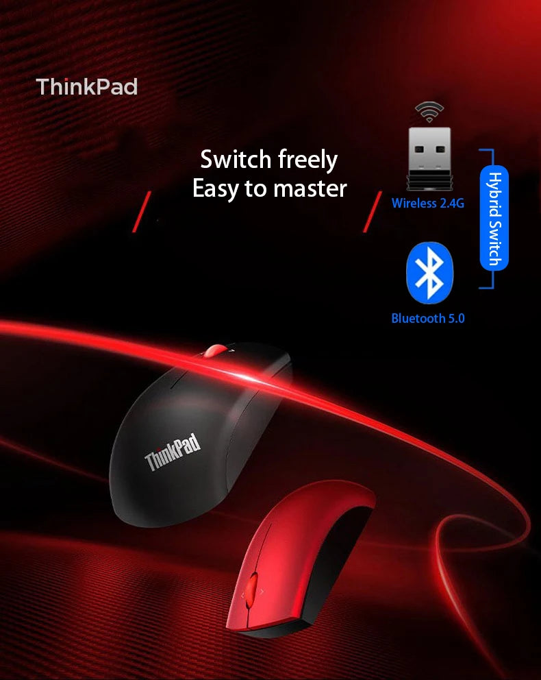 Lenovo ThinkPad Office Mouse Bluetooth + Wireless Dual-Mode Mouse, Ergonomic Wireless Office Mouse, 1200 DPI Portable Laptop Mouse