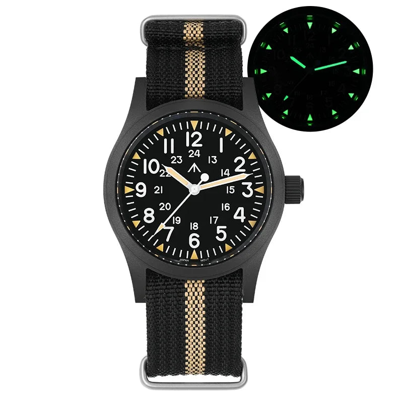 Militado ML05 38mm Men Watch VH31 Quartz Military Watches Domed Sapphire AR Coating 100m Waterproof Stainless Steel Wristwatch