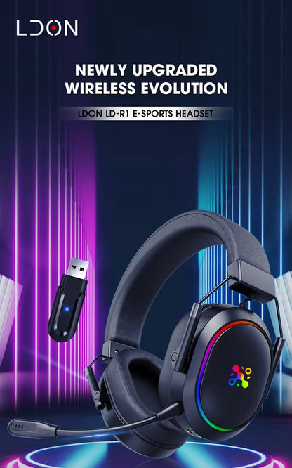 LDON Wireless Gaming Headset PS5 PS4 Bluetooth 2.4GHz Headphones 3D Surround Sound Noise Cancelling Mic Low Latency