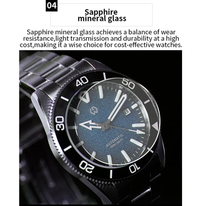 Upgraded Model Men's Automatic Watch Mechanical 3D Dimensional Luminous Watch Needle Ceramic Bezel 150 Meters Waterproof Diving