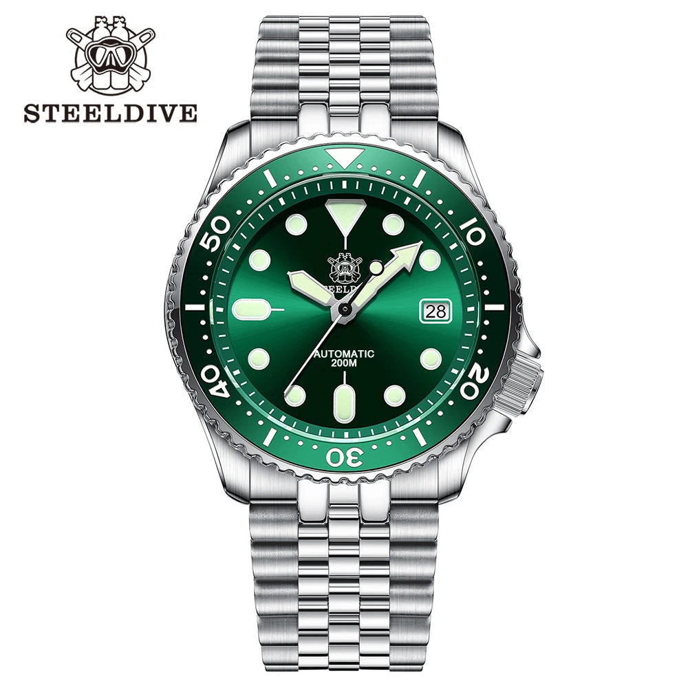 Mechanical Watch For Men STEELDIVE SD1973 Japan NH35 Automatic Movement Ceramic Bezel 200M Waterproof Classic Dive Small Abalone