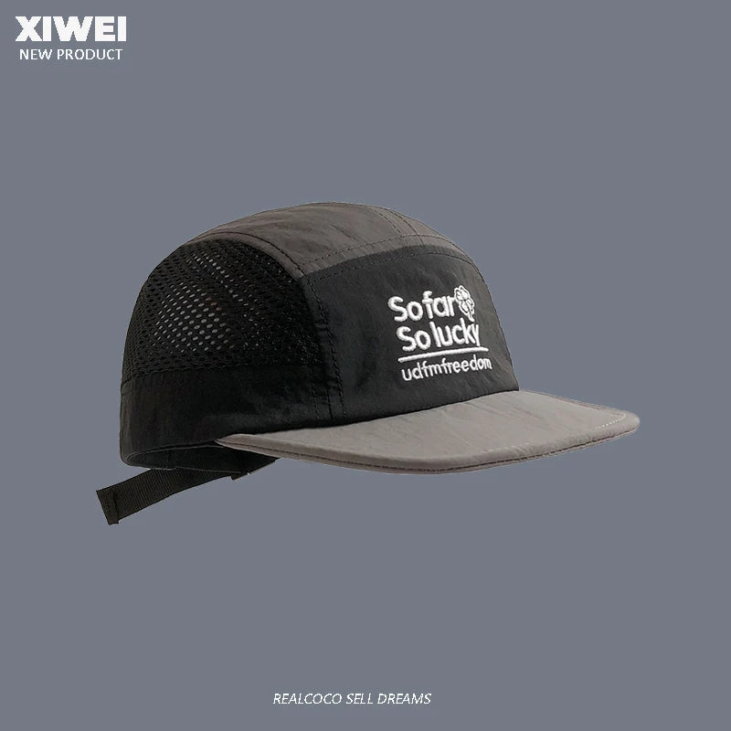 Summer Color Matching Embroidered Quick-drying Hat Men and Women Outdoor Sports Breathable Mesh Sunshade Five-panel Baseball Cap