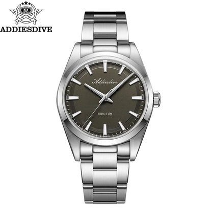 ADDIESDIVE herenhorloge van staal, luxe uitvoering, voorzien van een gewelfd glas, een quartz uurwerk en een blauwe lichtgevende coating BGW9; waterdicht tot 100 ATM, analoge weergave – Model AD2066