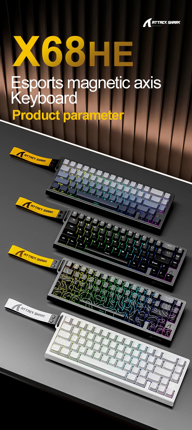Magnetische Switch-Tastatur ATTACK SHARK X68HE kabelgebunden und FREEWOLF F68 kabelgebunden F68Pro kabellos für Pro-Gaming 8K Hz 0.01mm Rapid Trigger