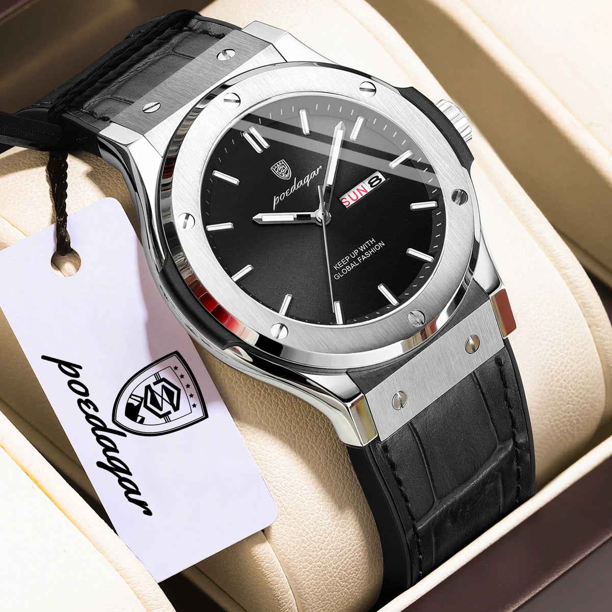 Montre pour homme POEDAGAR – Modèle original, style professionnel, étanche, bracelet en silicone, affichage de la date et du jour, mouvement à quartz, montre de luxe tendance.