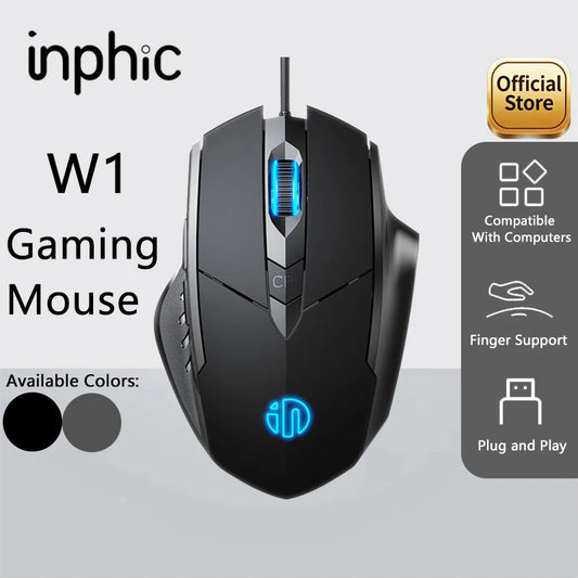Inphic W1 Ενσύρματο ποντίκι Esports Gaming με προγραμματισμό macro, ρυθμιζόμενο DPI και αθόρυβη λειτουργία για γραφείο
