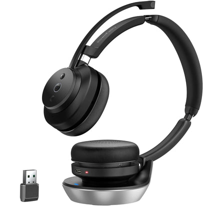 Rownfusny Wireless Headset with Mic for Work Bluetooth Over Ear Headphones USB Dongle for Computer/Remote Work/Call Center