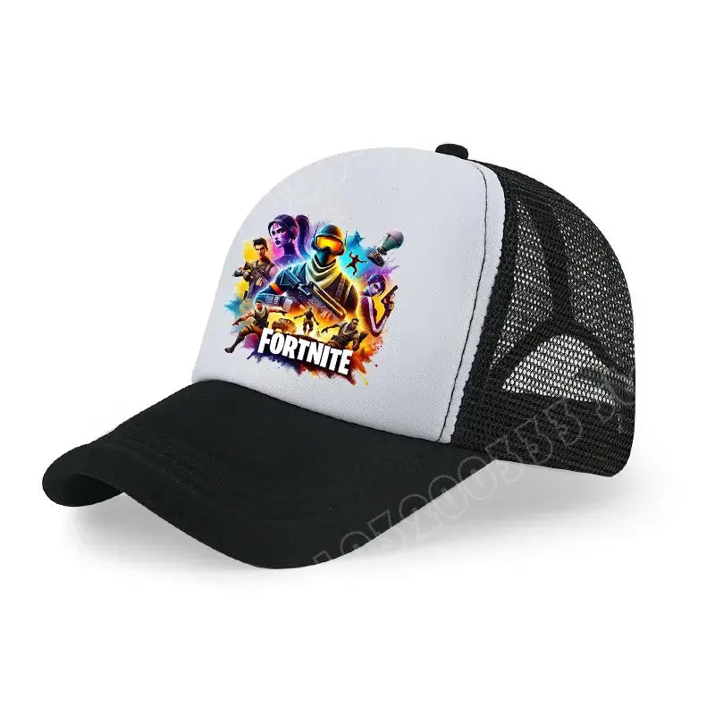 Детска бейзболна шапка Fortnite с принт в анимационен игрови стил, лятна дишаща мрежеста шапка с регулируема козирка, подарък за детски рожден ден