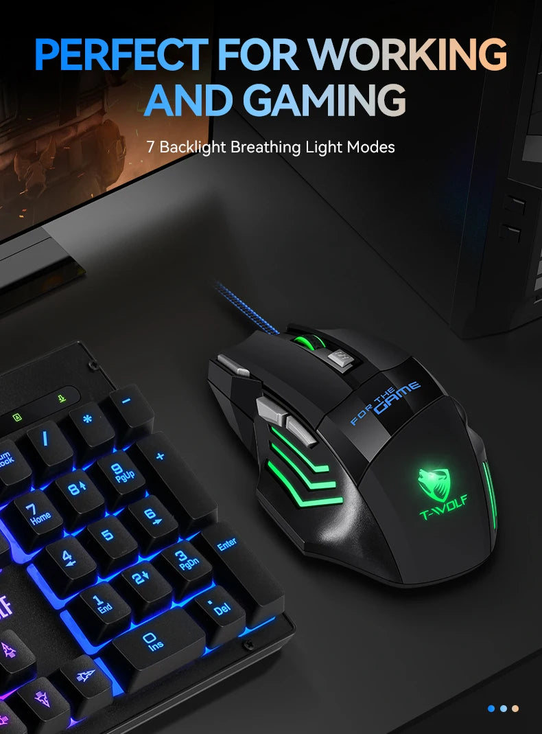 T-WOLF M1 Wired Gaming Mouse 7-Button RGB Backlit Ergonomic USB Gaming Mouse for PC Gamers with Adjustable DPI