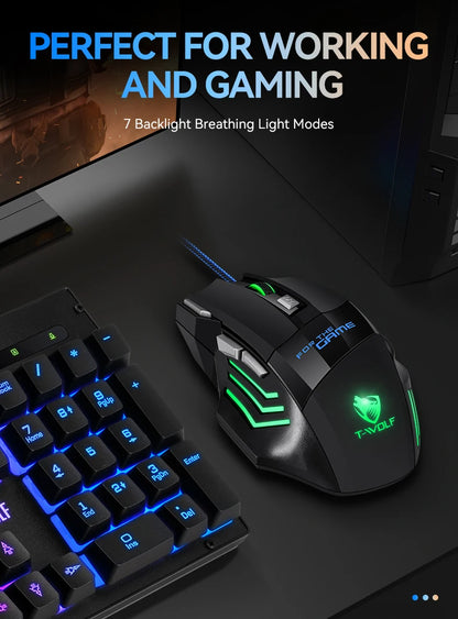 T-WOLF M1 Wired Gaming Mouse 7-Button RGB Backlit Ergonomic USB Gaming Mouse for PC Gamers with Adjustable DPI