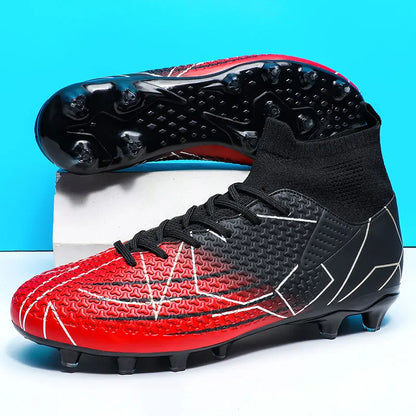 New Professional High-Top Football Shoes Artificial Grass Leather Youth Students Training Soccer Shoes for Men and Women Sports