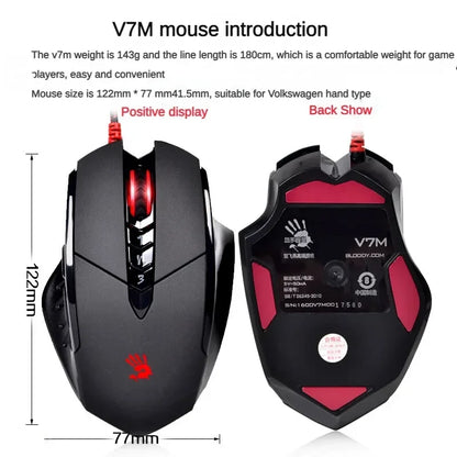 Bloody V7M trådbunden mus RGB lätt ergonomisk design 4000dpi PC kontor e-sport gaming makroprogrammerbar mus för CF LOL CS