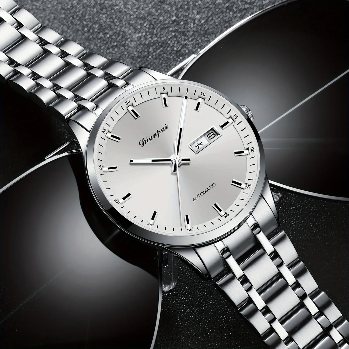 Męski zegarek mechaniczny z automatycznym mechanizmem marki Dianpai – model luksusowy, luminescencyjny wyświetlacz, klasyczny i minimalistyczny design, stal nierdzewna, wodoodporny, z kalendarzem i wskazaniem dnia tygodnia