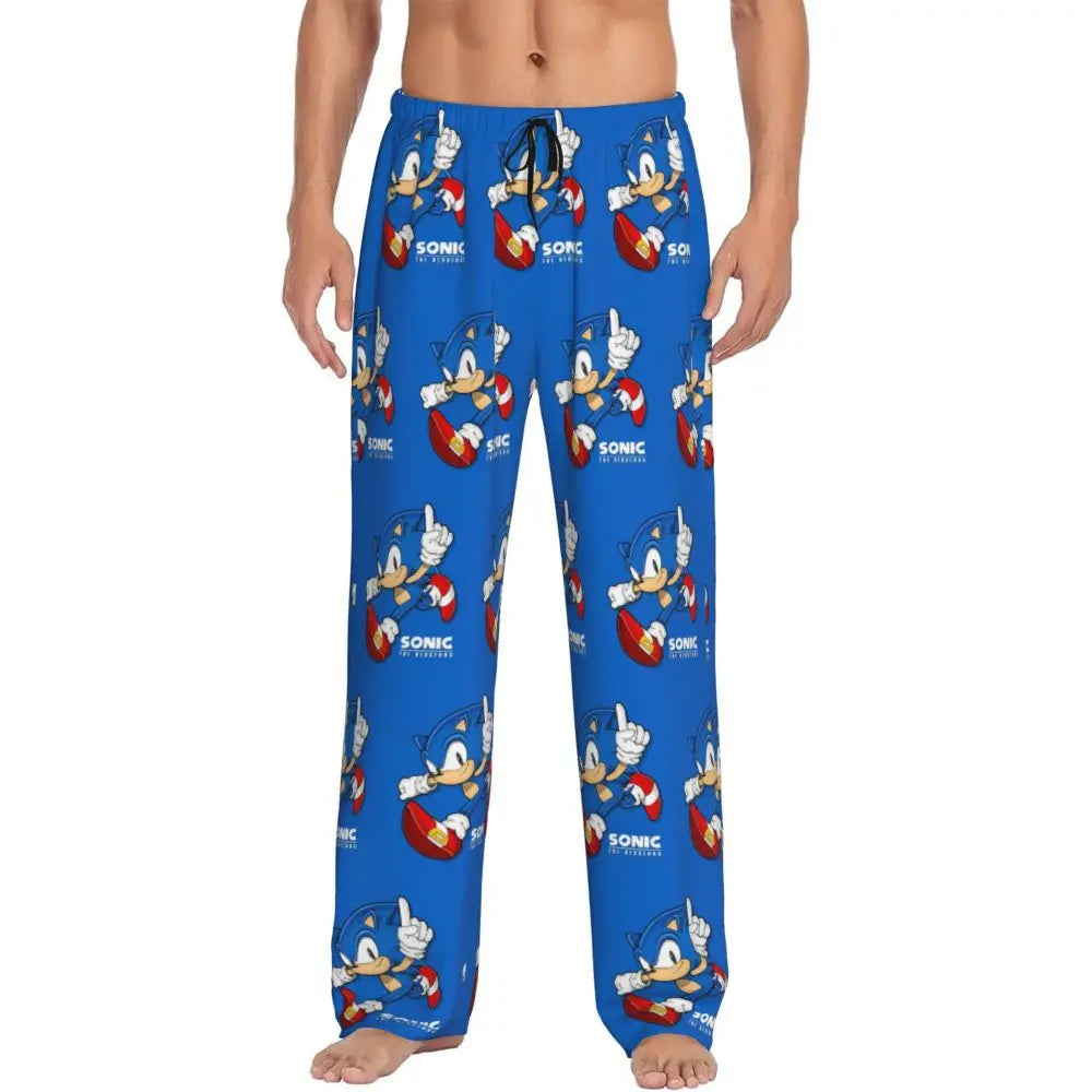 Custom Print Men's Soniced Pajama Pants Hedgehog Game Sleepwear Sleep Lounge Bottoms with Pockets