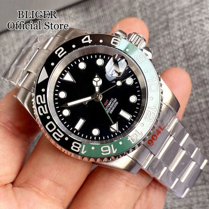 NH34A 200M Waterproof 40mm NH34 GMT Sapphire Luminous Automatic Movement Diving Watch Men Steel Bracelet Black Grey Insert