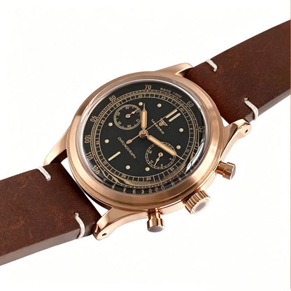 38mm Tandorio Retro Men's Watch Sport Watches Miyota OS20 Movement Chronograph Quartz Clock Black Dial Bubble Arched Glass