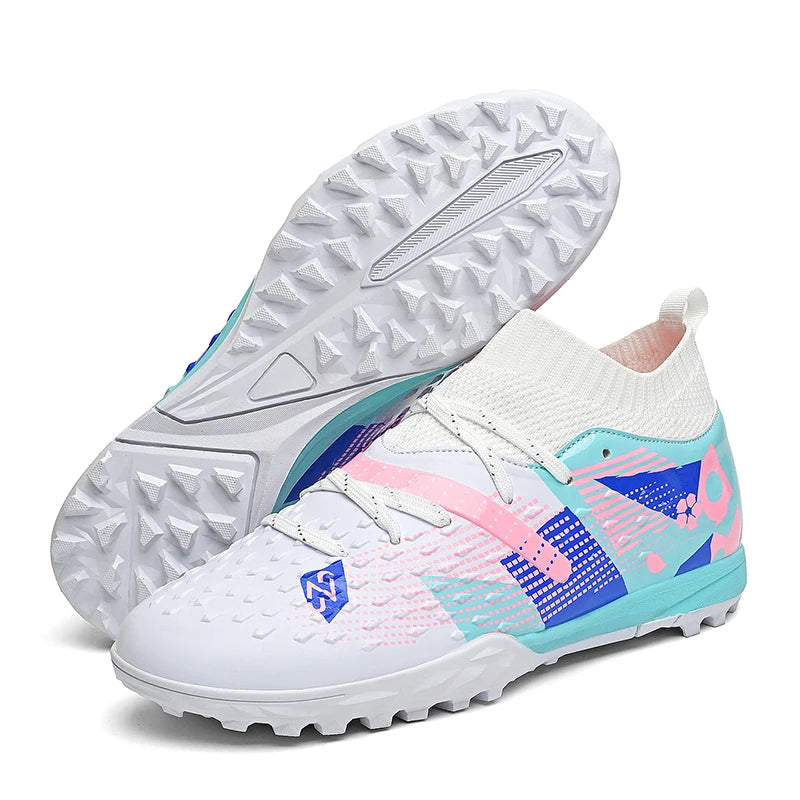 Nouveaux hommes chaussures de Football de haute qualité en plein air haute cheville ultraléger bottes de Football en salle chaussures de sport antidérapantes Futsal antidérapantes