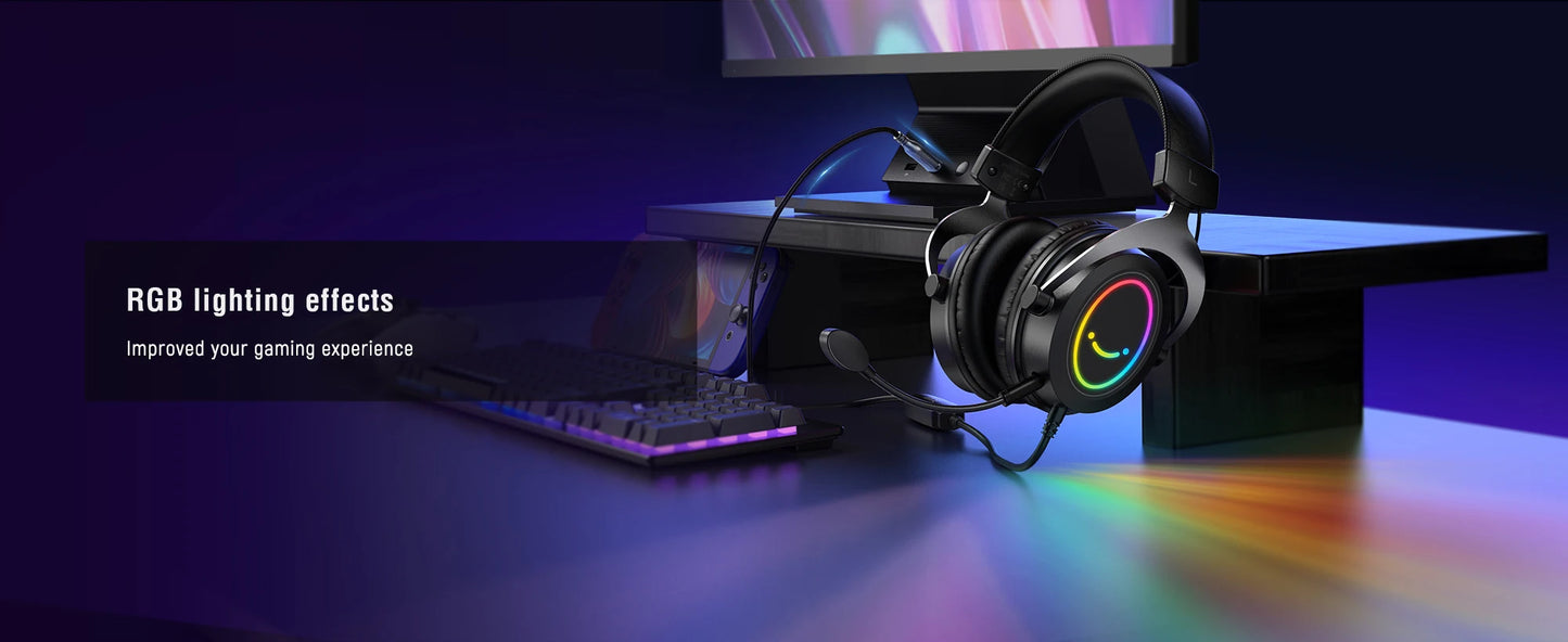 FIFINE Gaming Headset with Stereo Sound/Detachable MIC/RGB/Line Control,Over-Ear Headphone for PC PS4 PS5 Xbox -AMPLIGAME H3