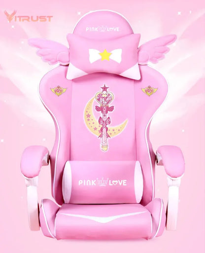 Pink Gaming Chair for Girls, Cute Comfortable Gaming Chair with Armrests, Swivel Height Adjustable Gamer Chair for Bedroom, Office & Streaming