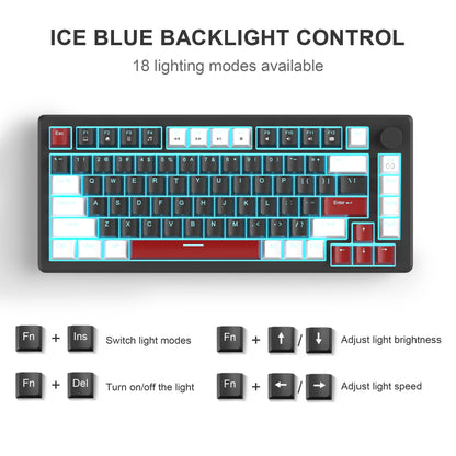 MageGee 75% Mechanical Gaming Keyboard with Knob Control, Wired Mechanical Gaming Keyboard with Blue Backlit, Red/Yellow Switch Gaming Keyboard for PC Windows