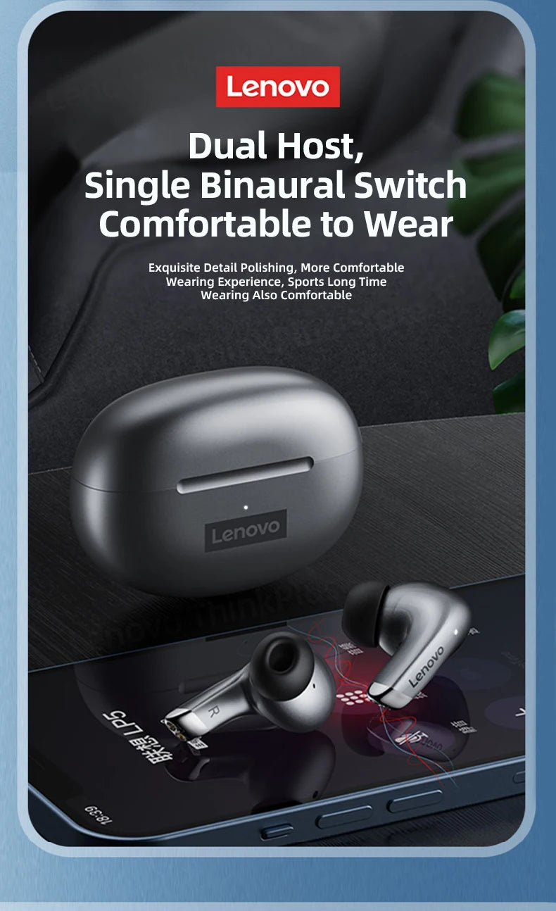 Lenovo LP5 TWS Wireless Bluetooth Earphones with Mic, Lenovo LP5 Gaming Earbuds Bluetooth 5.3 Headphones, Noise Cancelling Sports Earbuds with HD Calls & Charging Case
