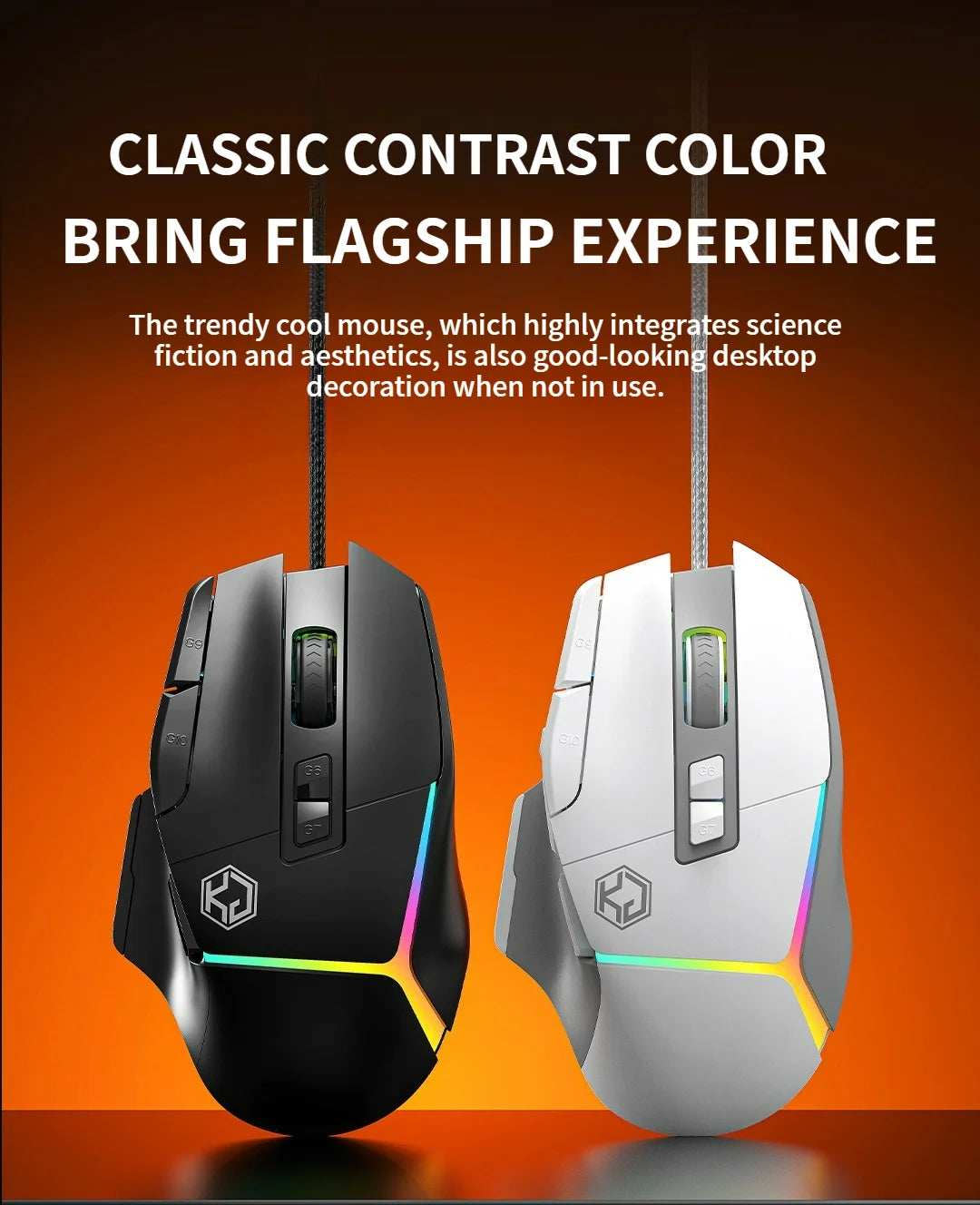 Xundler GK502 Wired Gaming Mouse RGB Lights, 12800 DPI Ergonomic Wired Gaming Mouse with 10 Programmable Macro Buttons for PC Gamers