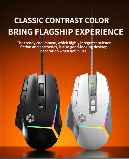 Xundler GK502 Wired Gaming Mouse RGB Lights, 12800 DPI Ergonomic Wired Gaming Mouse with 10 Programmable Macro Buttons for PC Gamers