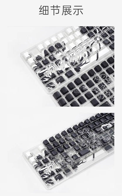 Anime Platycodon Cherry Key Cap Set PBT 130 Key Side Engraved Light Transmission for 60/84/98/108 Mechanical Keyboard ISO