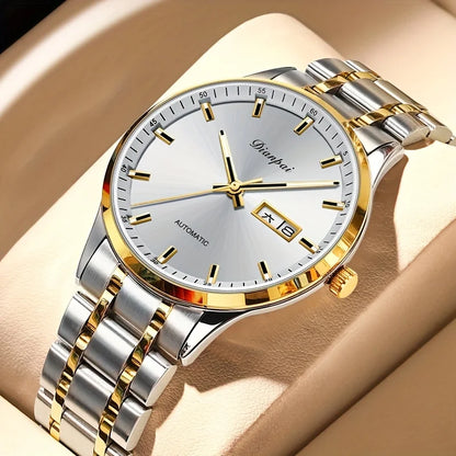 Męski zegarek mechaniczny z automatycznym mechanizmem marki Dianpai – model luksusowy, luminescencyjny wyświetlacz, klasyczny i minimalistyczny design, stal nierdzewna, wodoodporny, z kalendarzem i wskazaniem dnia tygodnia