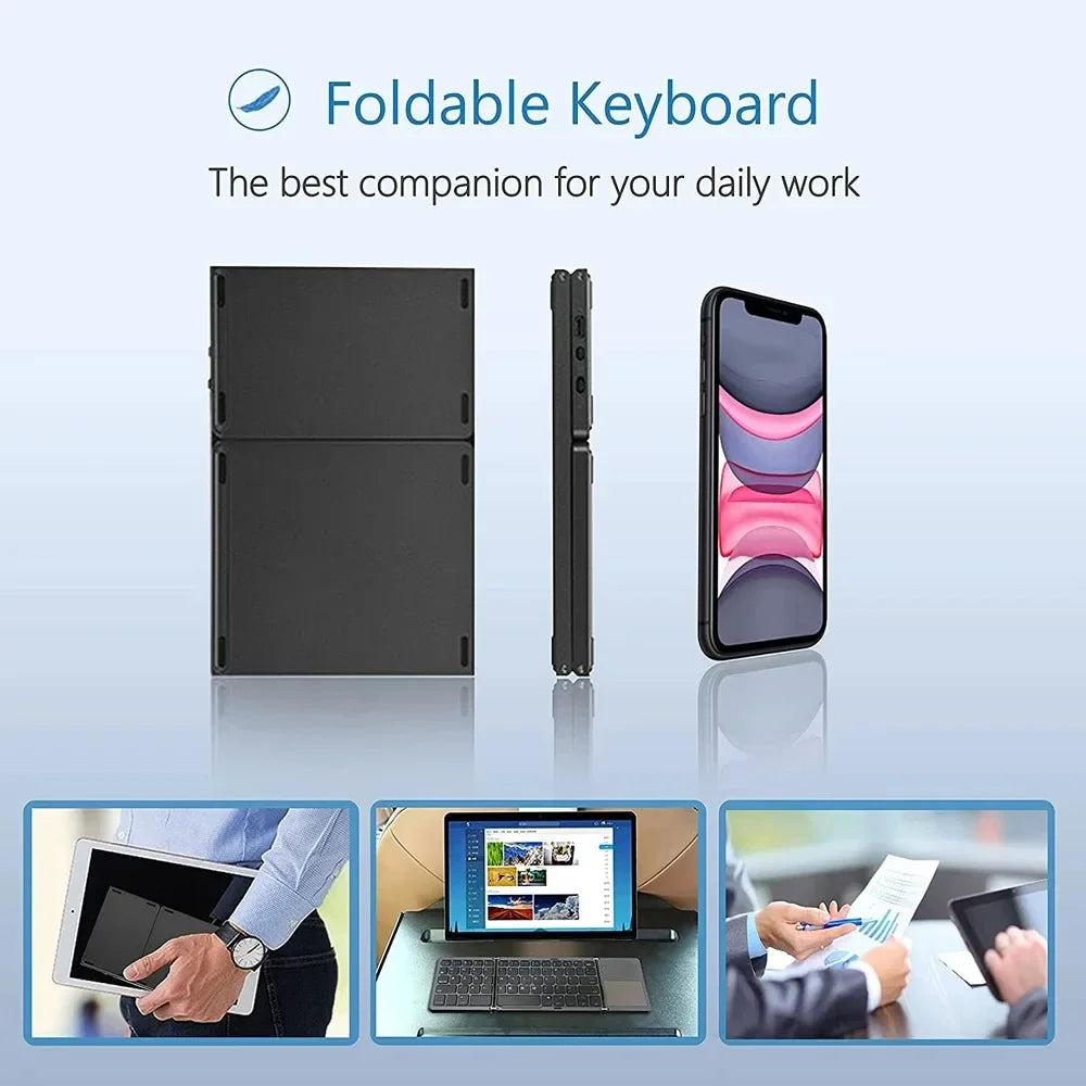 Russian/Spanish/English B033 Mini Foldable keyboard, Wireless Bluetooth Keyboard Recharger with Touchpad for Windows Android IOS